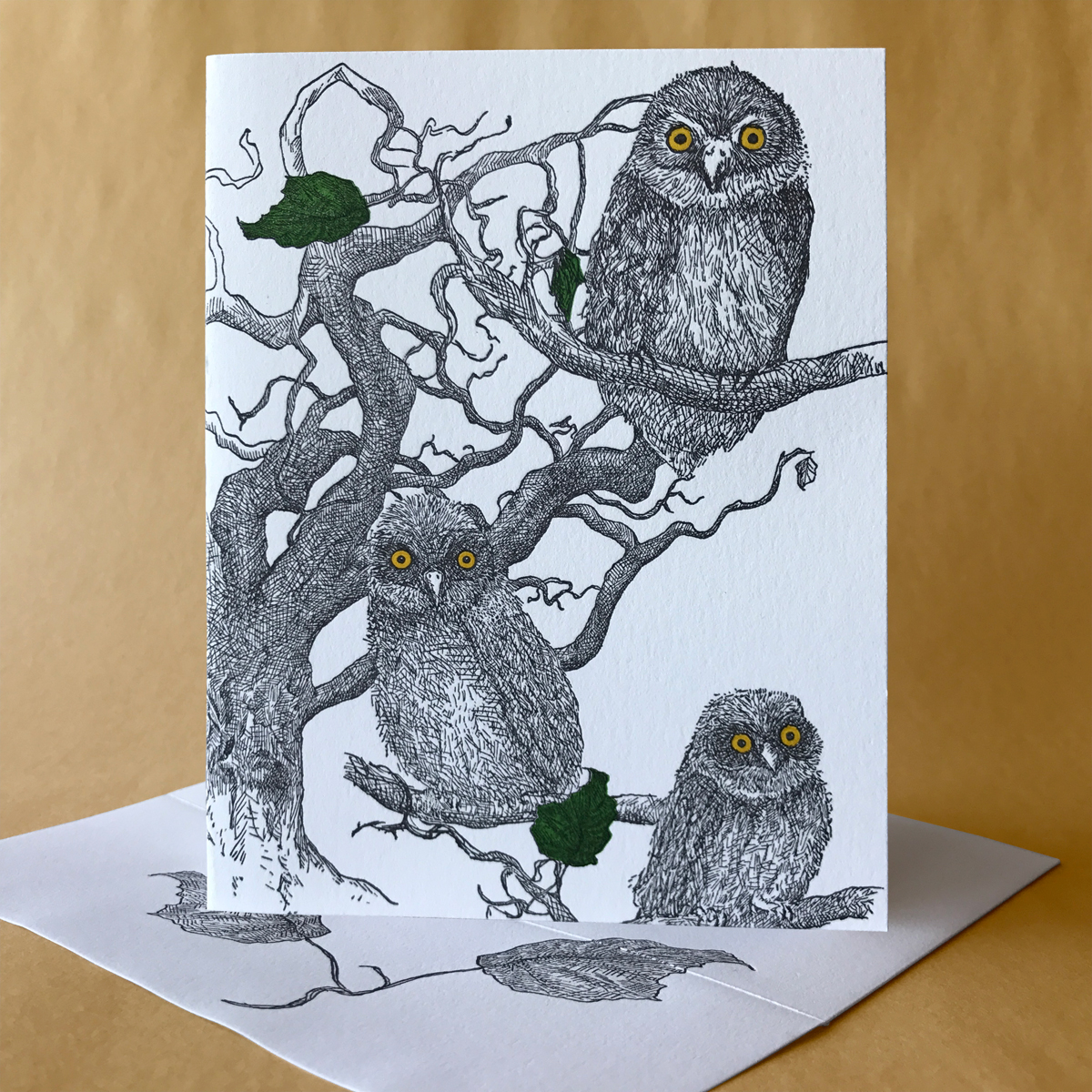 Hazelnut Note Card with Owls