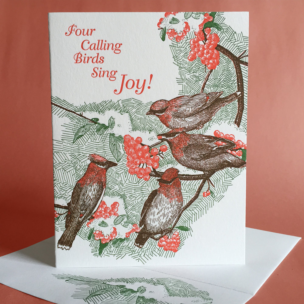 Firethorn with Waxwing Holiday card