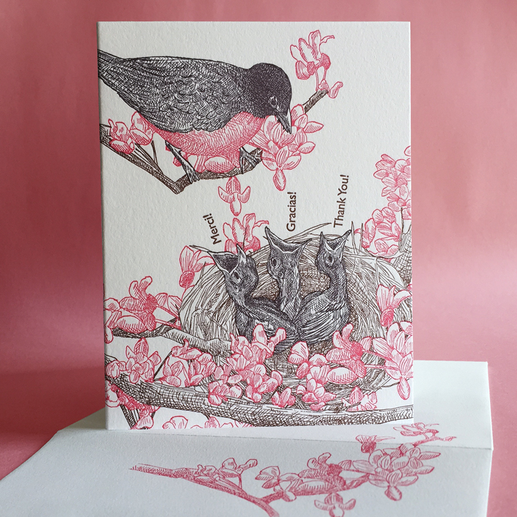Redbud with Robins Thank You card