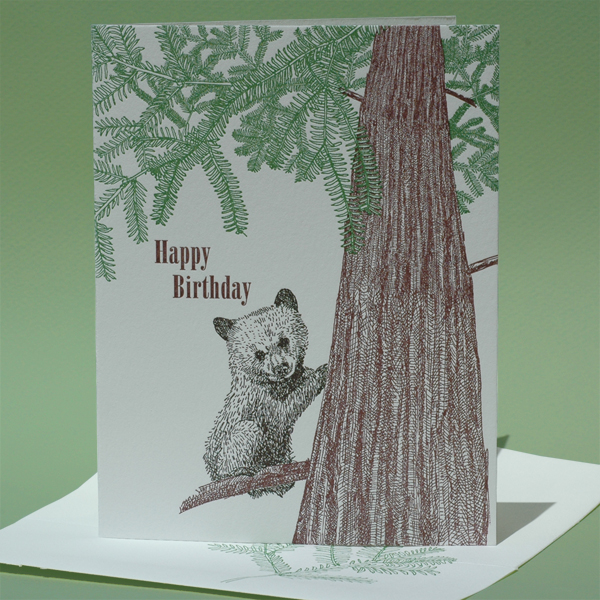 Redwood Tree with Bear Cub, "Happy Birthday"