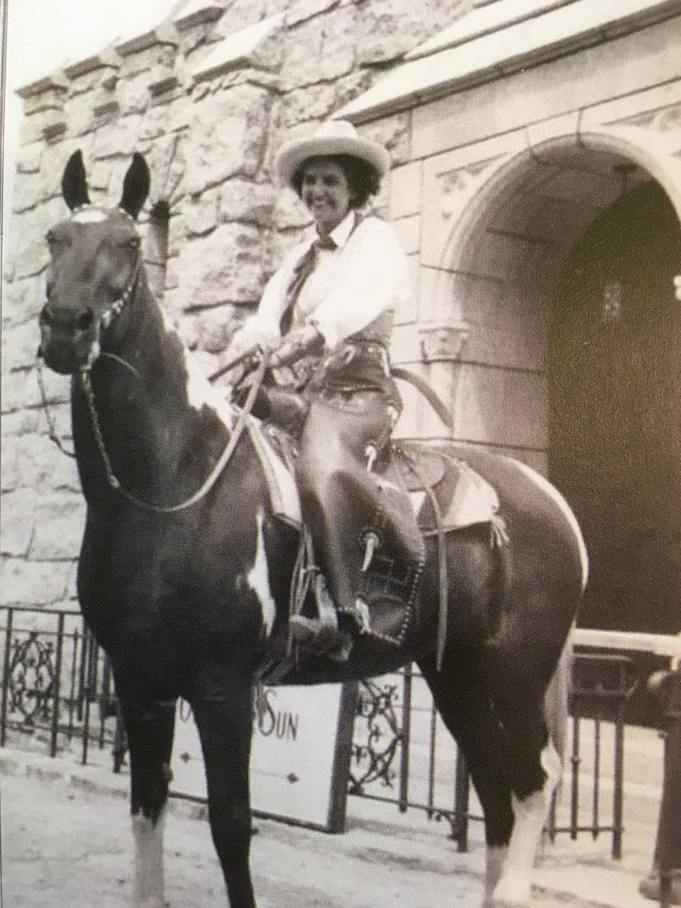 Kim's grandmother on Penrose's horse, Checkers