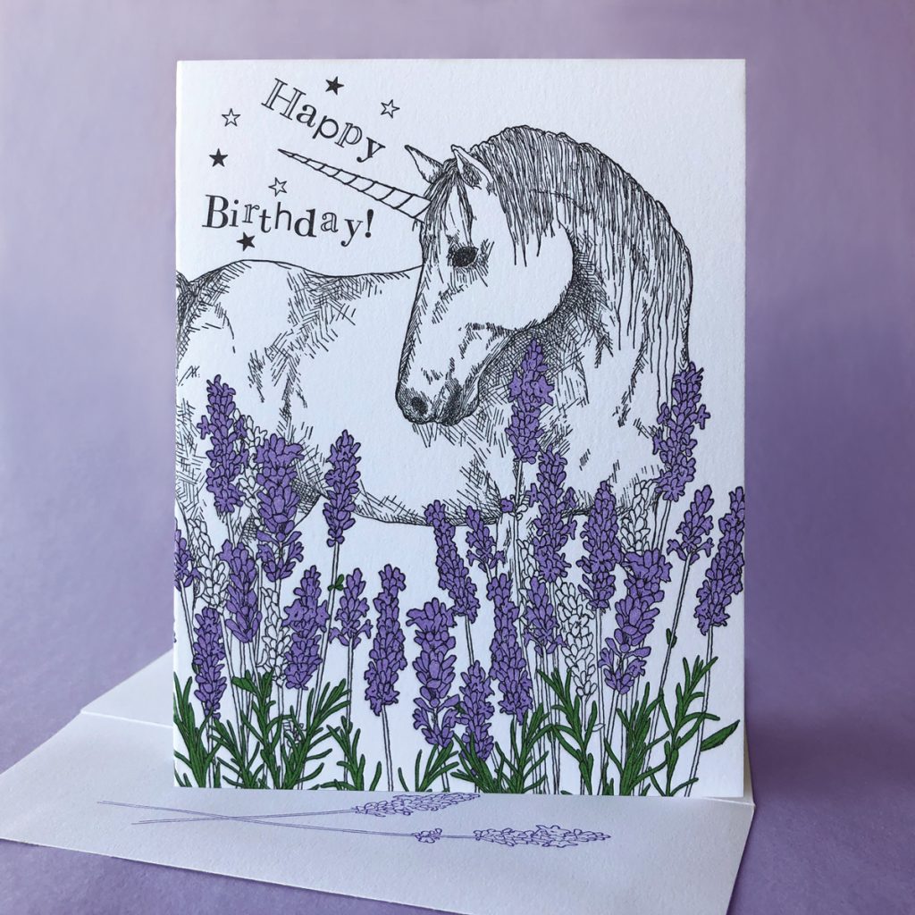 Lavender with Unicorn Birthday card